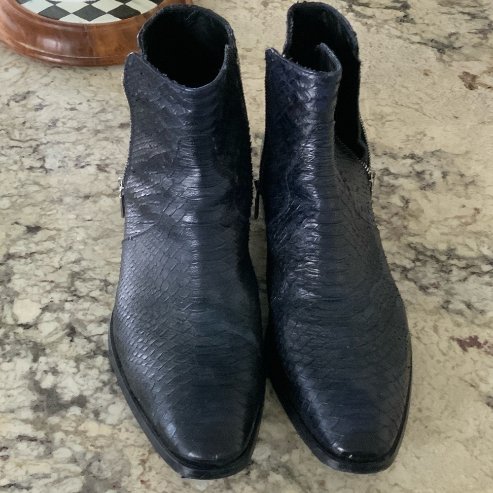 Men's Black Textured Leather Boots by Jo Ghost
